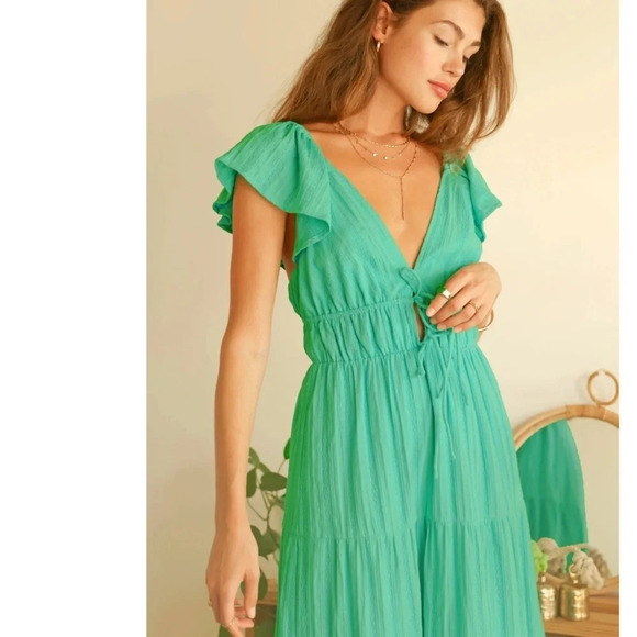 Greylin Riley Textured Cotton Tiered Maxi Dress Gumdrop Green Size XS - Picture 10 of 10